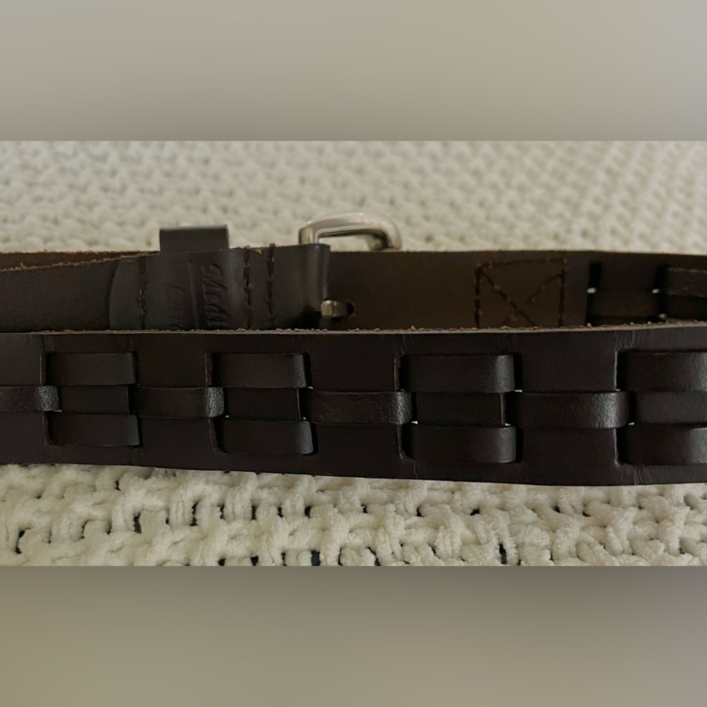 Unisex Dark Brown Leather Thick Braid Belt; Size M/L (Approx. 38” Total Length)